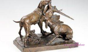 Bronze zwei Hunde mit Fasan von G. de Ferriers